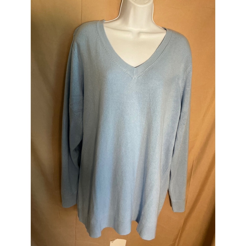 Croft & Barrow V-Neck Sweater Womens 2X Light Blue Excellent Long Sleeve Knit